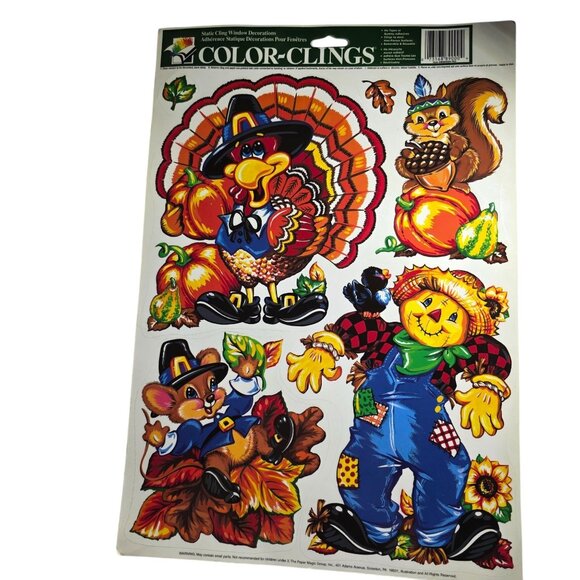Thanksgiving Fall Window Clings Turkey Scarecrow Mouse Squirrel Reusable autumn - Picture 1 of 6